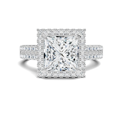 2.50ct Princess Cut Diamond Engagement Ring | Halo & Side Stones