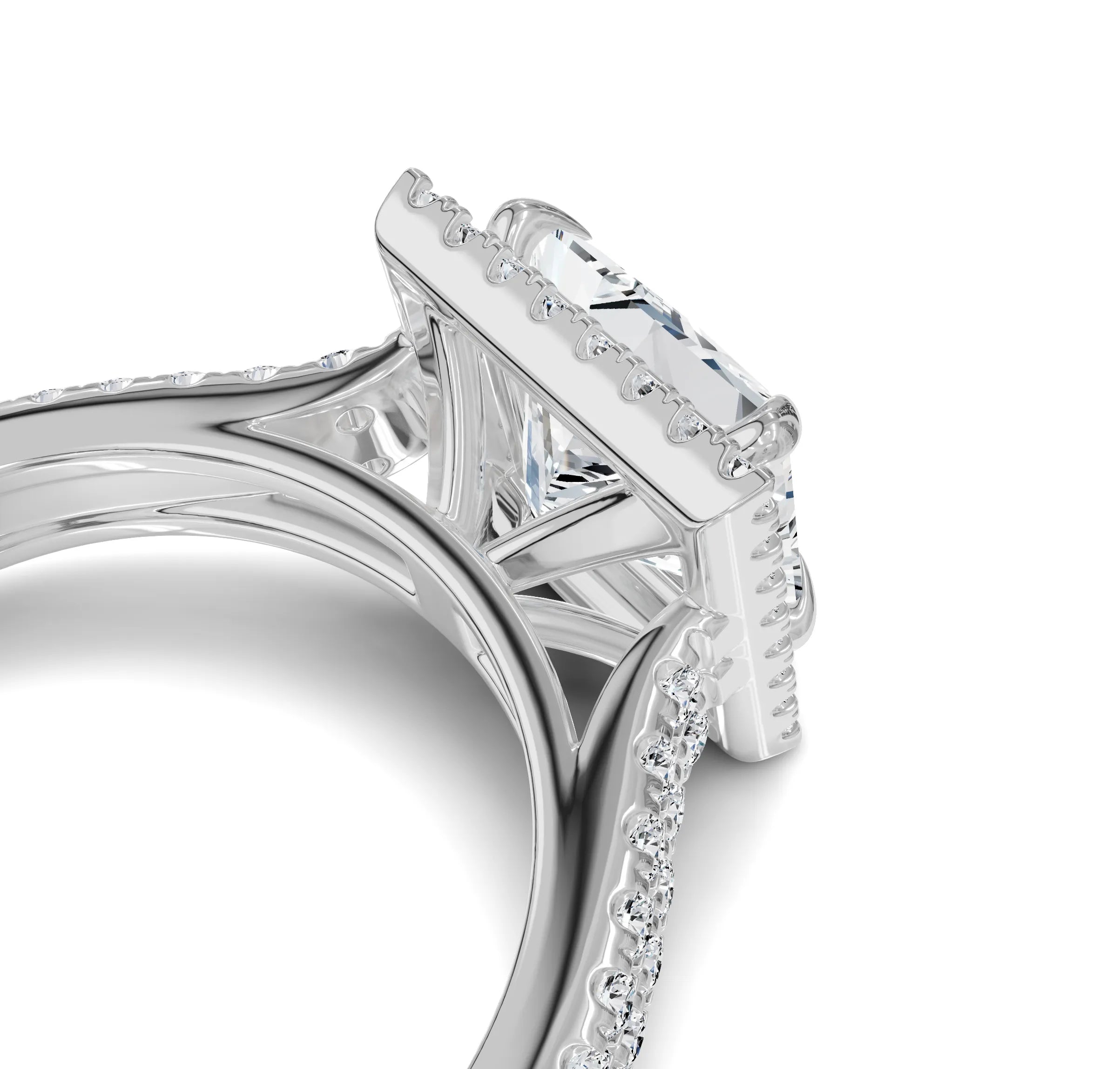 2.50ct Princess Cut Diamond Engagement Ring | Halo & Side Stones