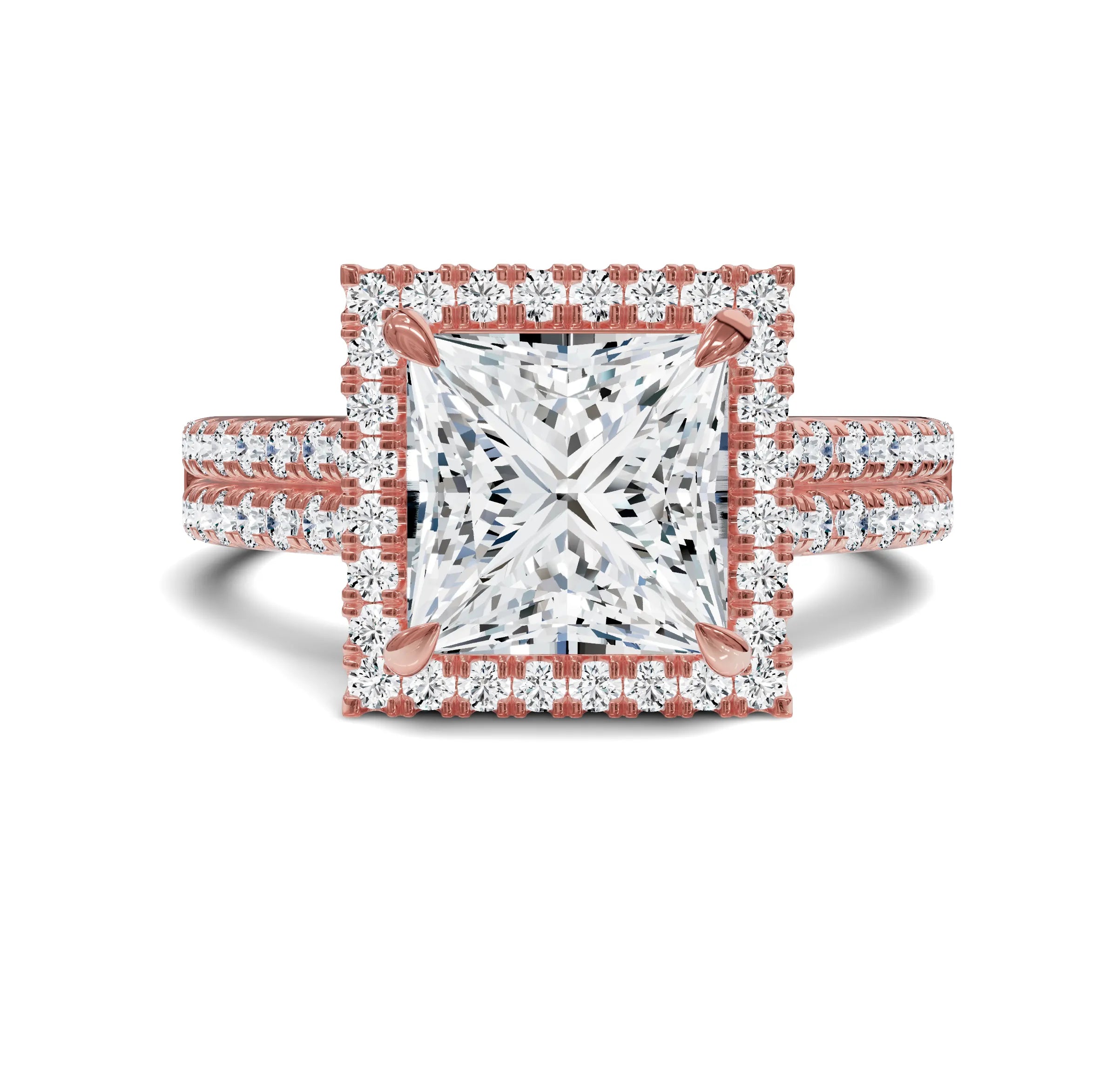 2.50ct Princess Cut Diamond Engagement Ring | Halo & Side Stones