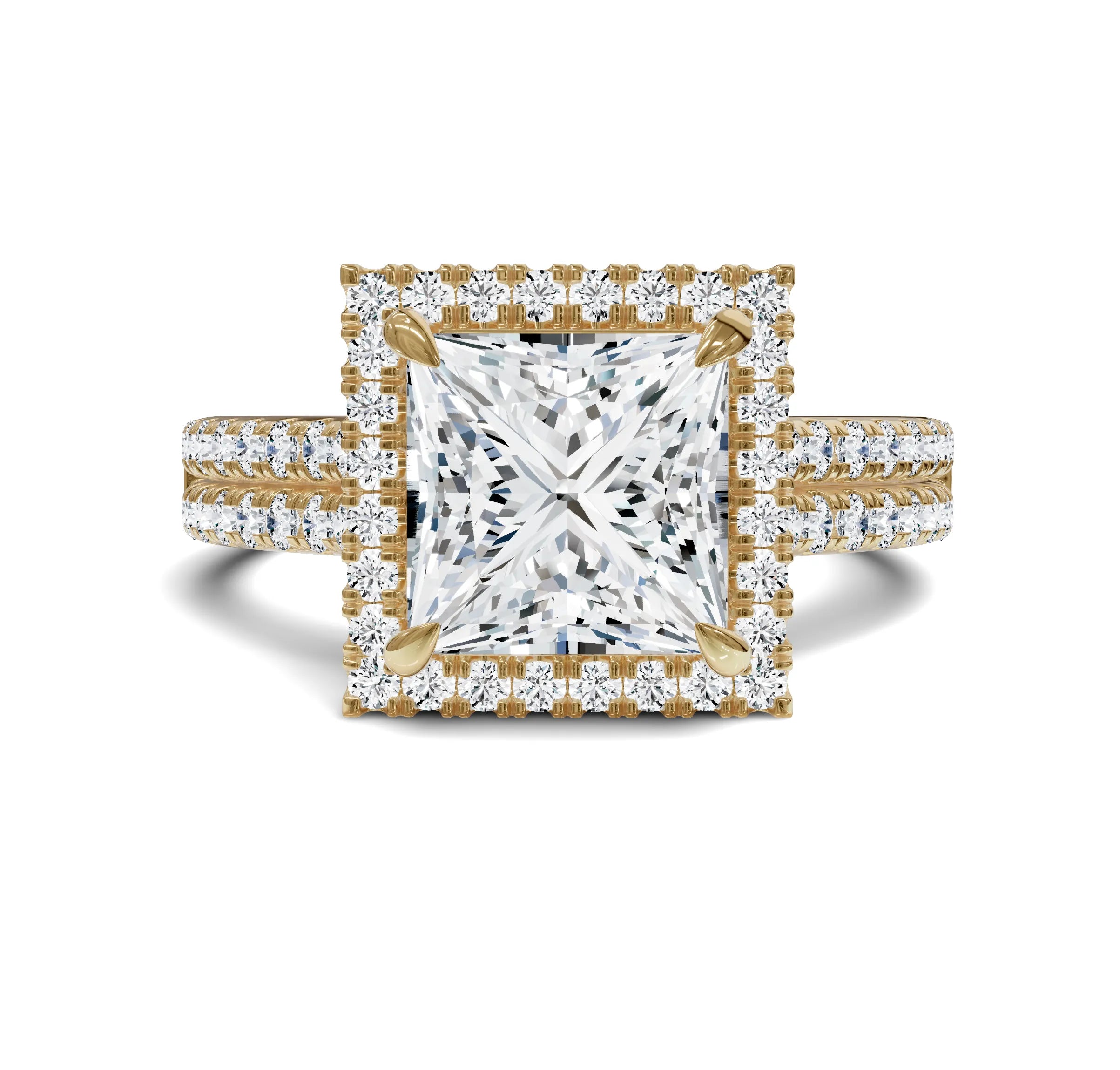 2.50ct Princess Cut Diamond Engagement Ring | Halo & Side Stones