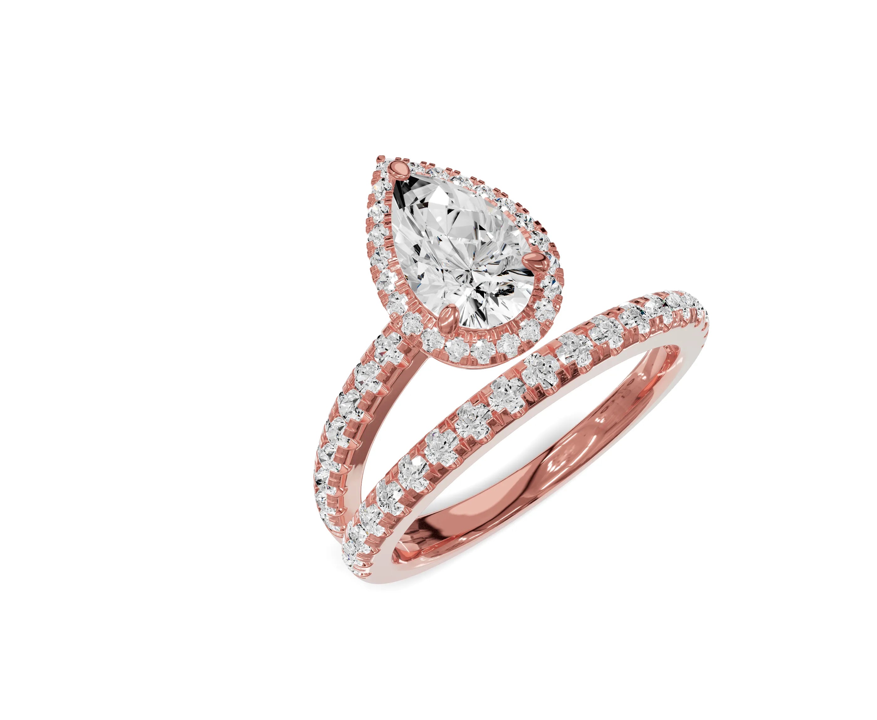 Pear Shaped Diamond Halo Engagement Ring with Side Stones