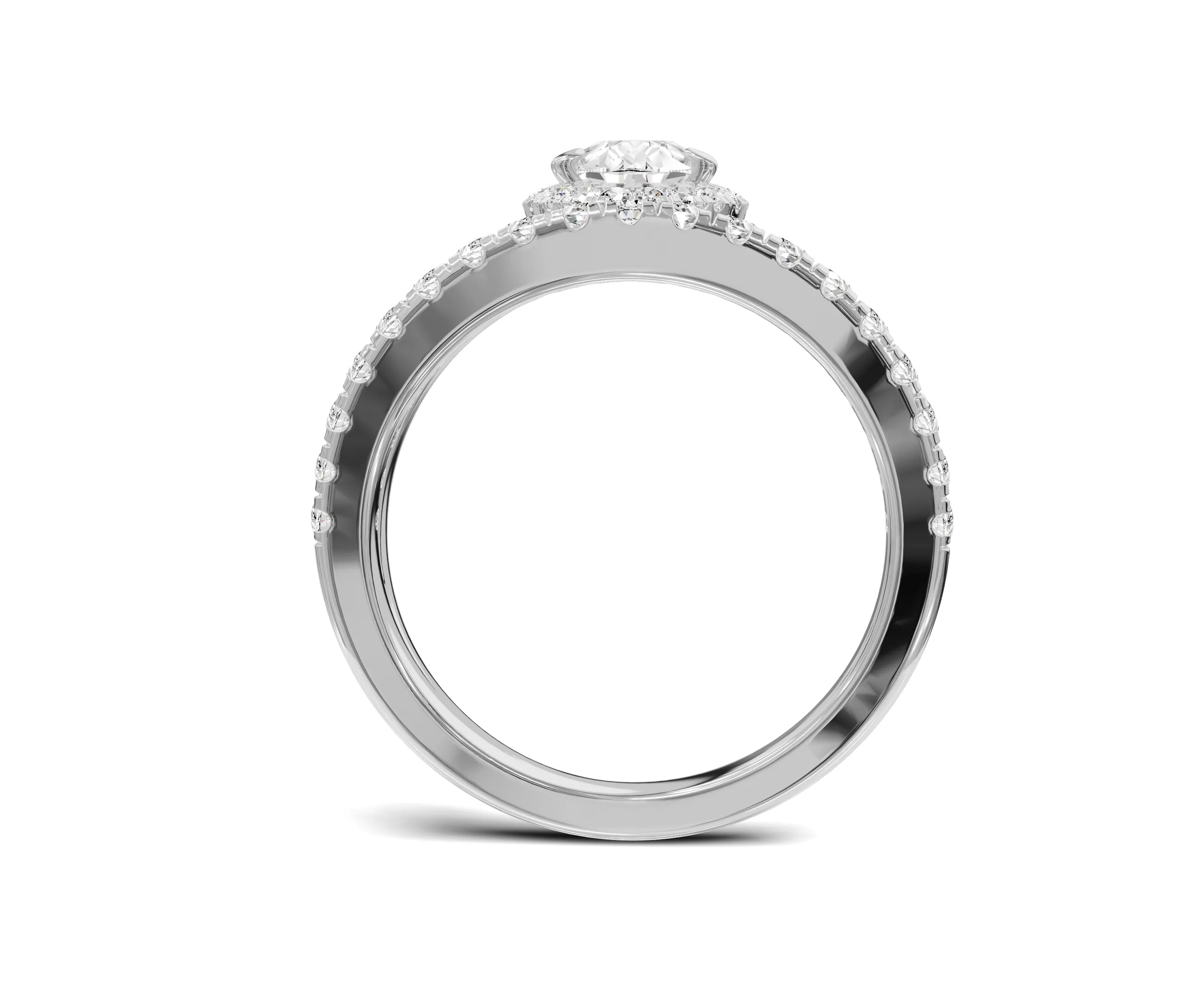 Pear Shaped Diamond Halo Engagement Ring with Side Stones