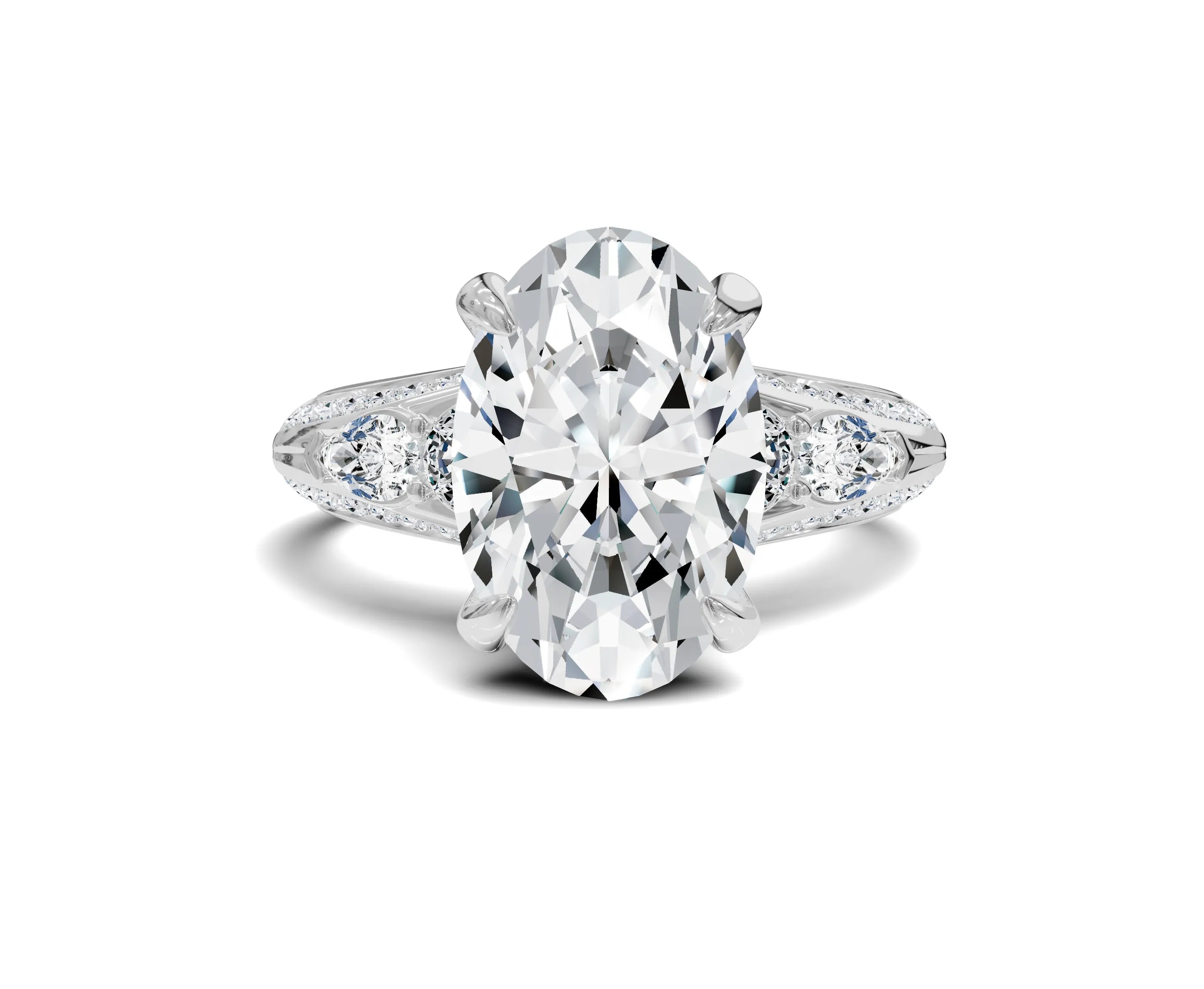 3.70 Ct Oval Diamond Ring with Side Stones