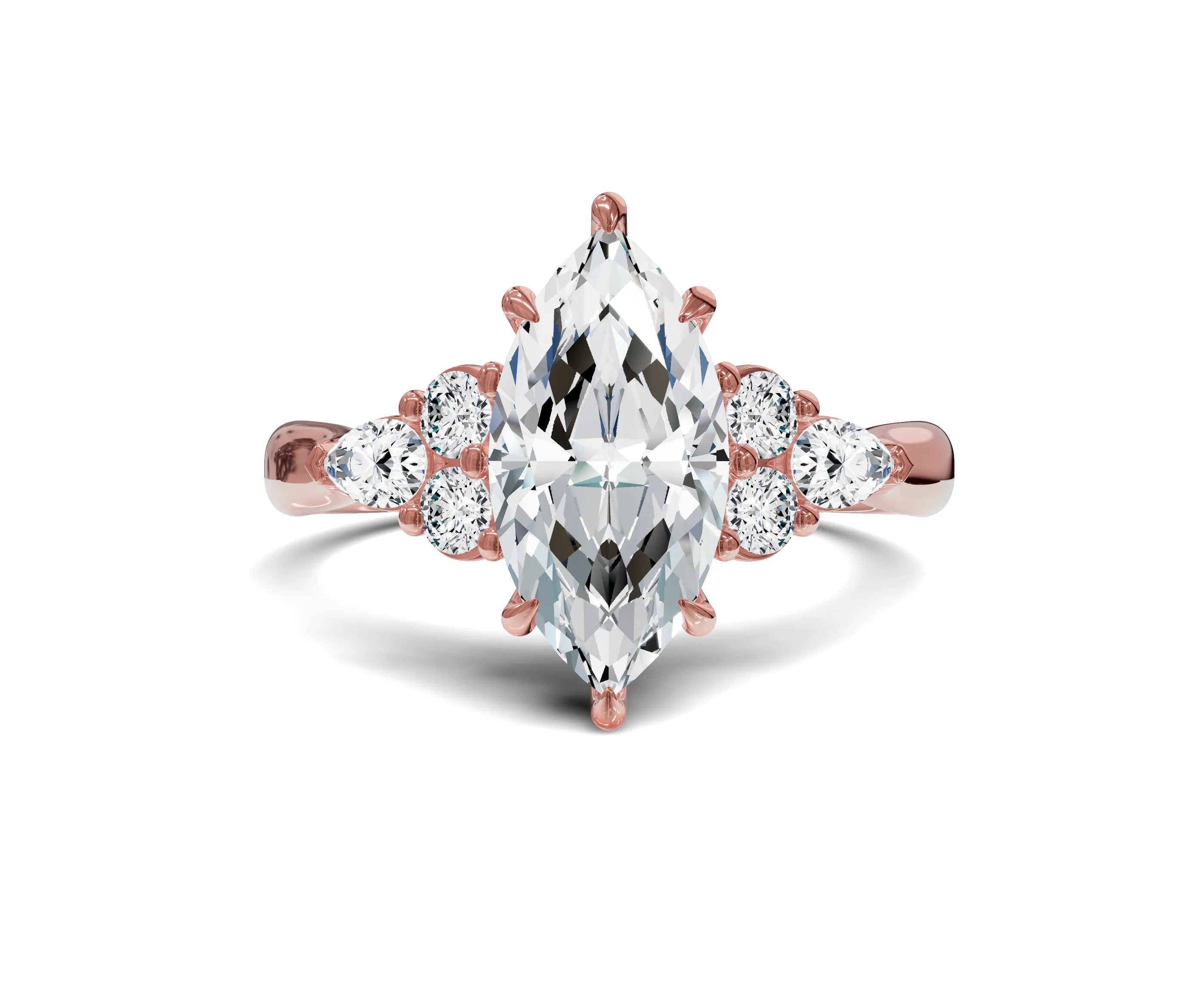 2 Ct Marquise Cut Lab Grown Diamond Engagement Ring with Side Stones