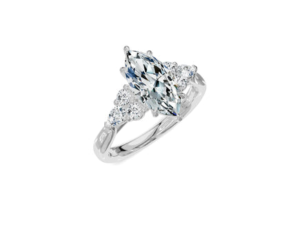 2 Ct Marquise Cut Lab Grown Diamond Engagement Ring with Side Stones
