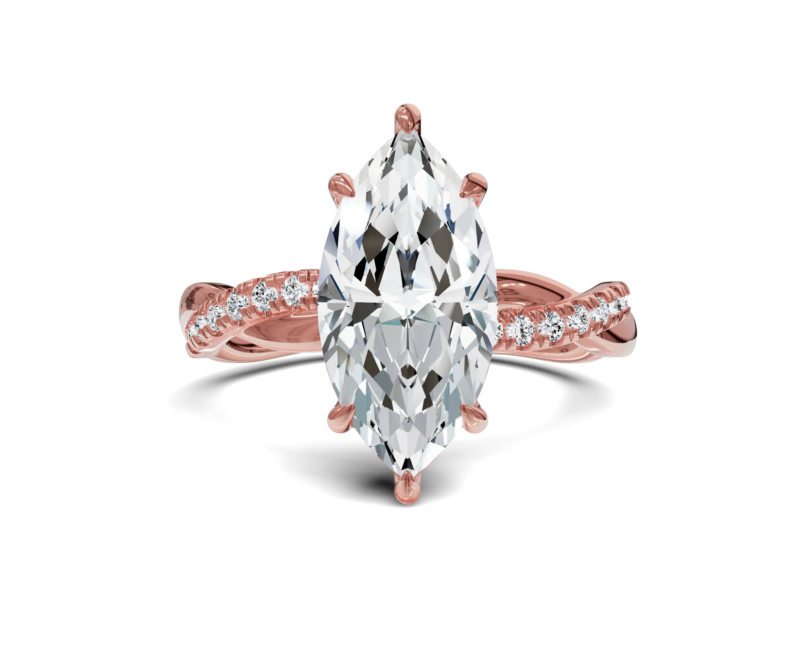 2.5Ct Marquise Twisted Shank Side Stone Engagement Ring