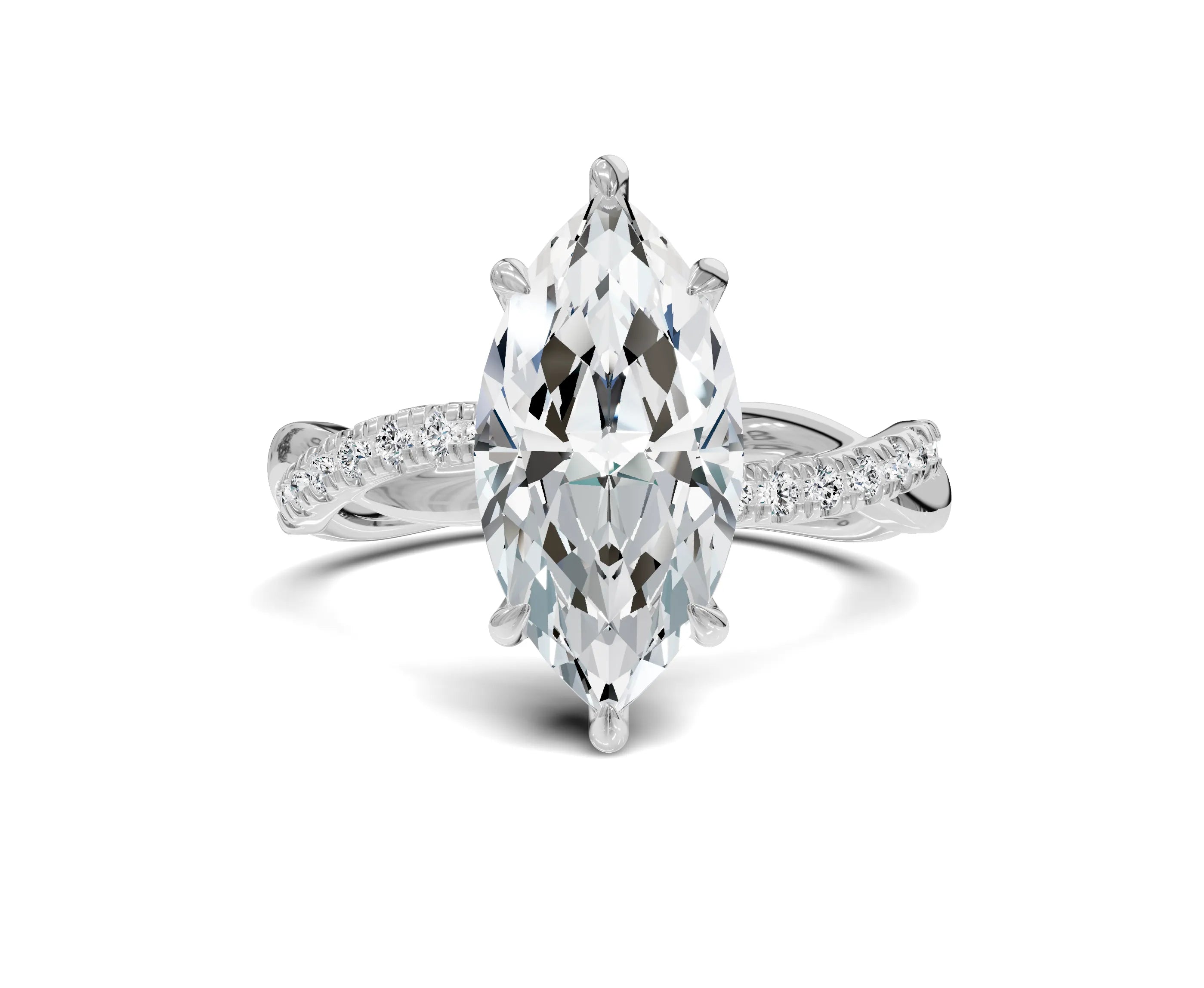 2.5Ct Marquise Twisted Shank Side Stone Engagement Ring