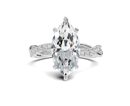 2.5Ct Marquise Twisted Shank Side Stone Engagement Ring