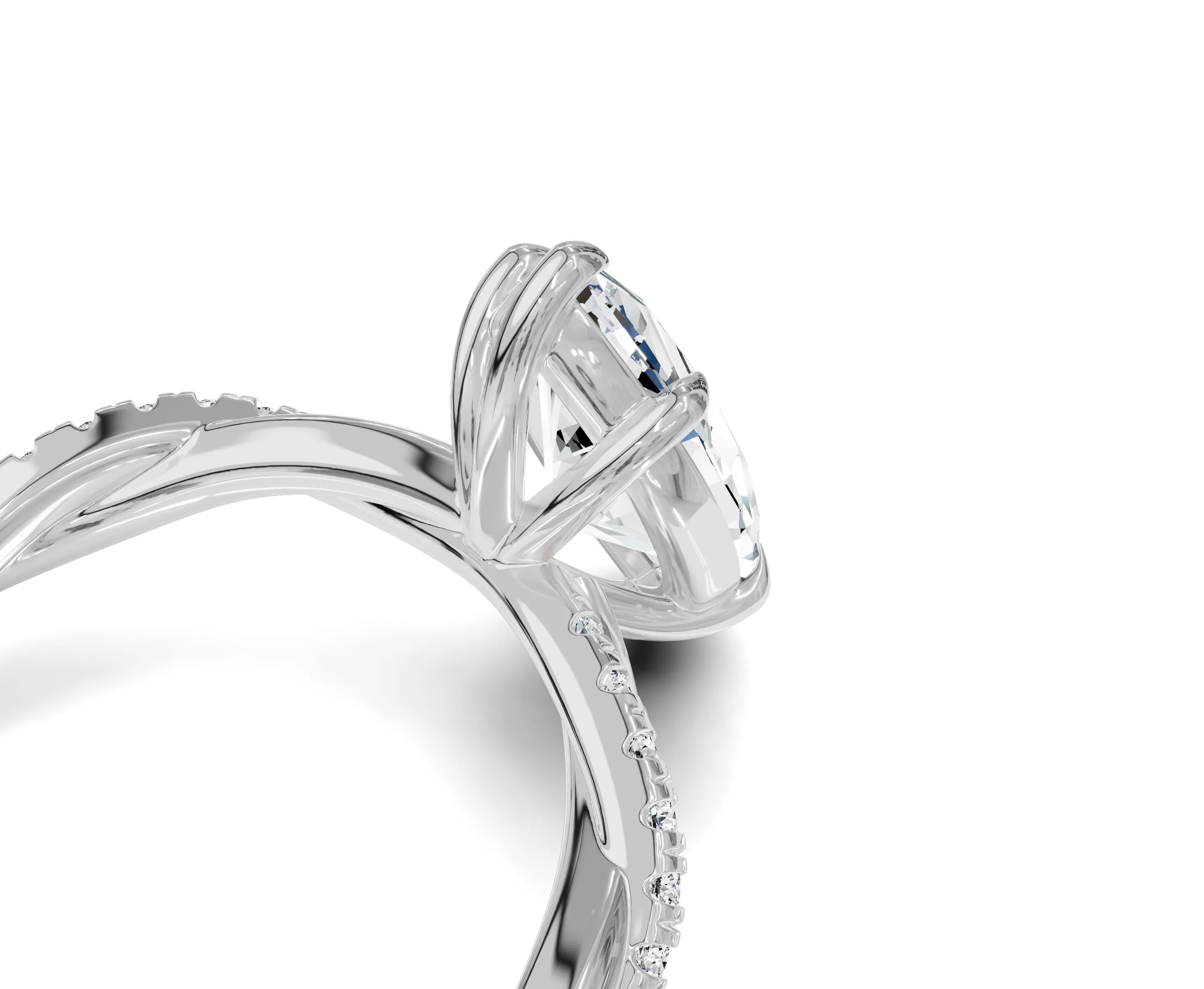 2.5Ct Marquise Twisted Shank Side Stone Engagement Ring