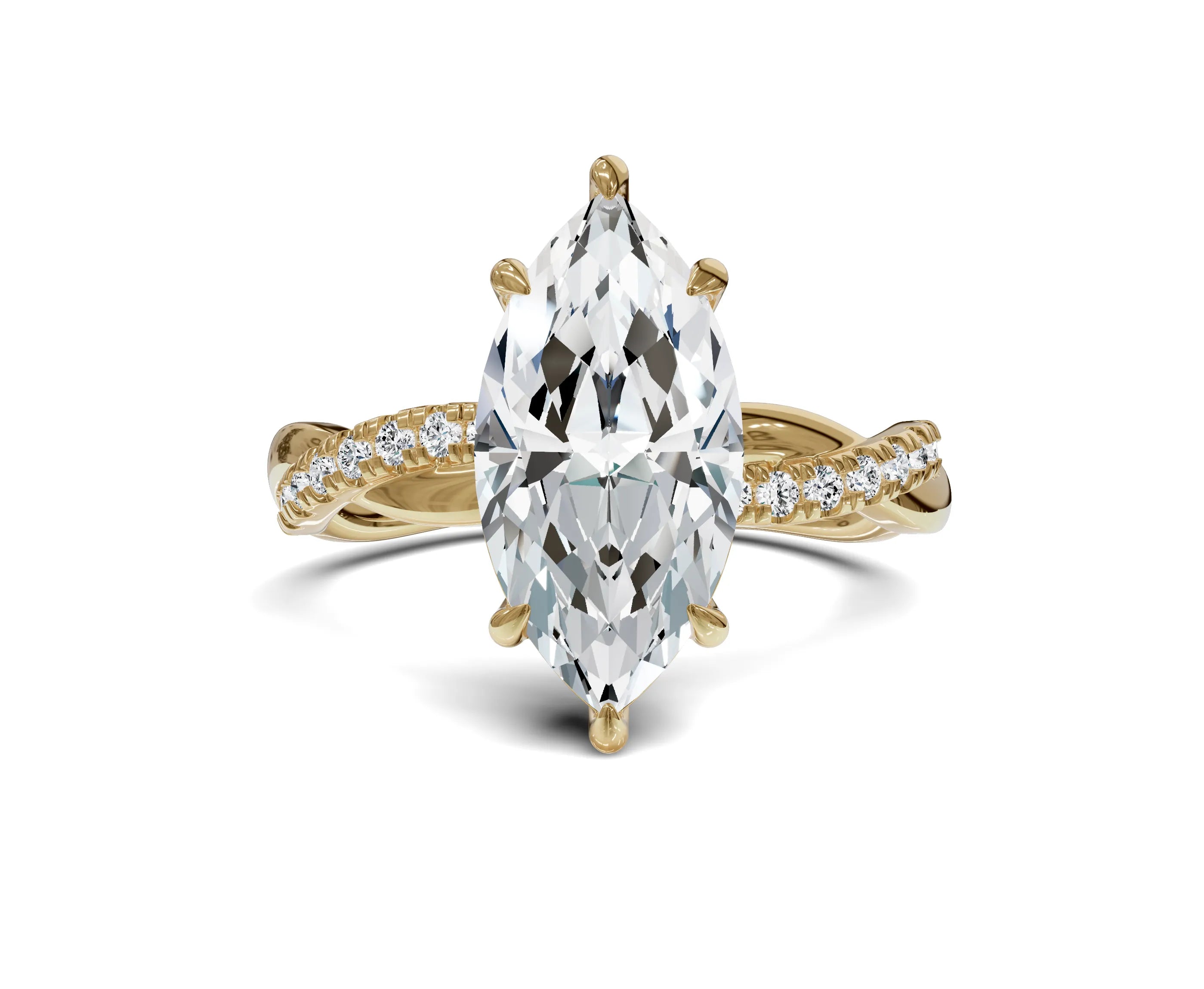 2.5Ct Marquise Twisted Shank Side Stone Engagement Ring