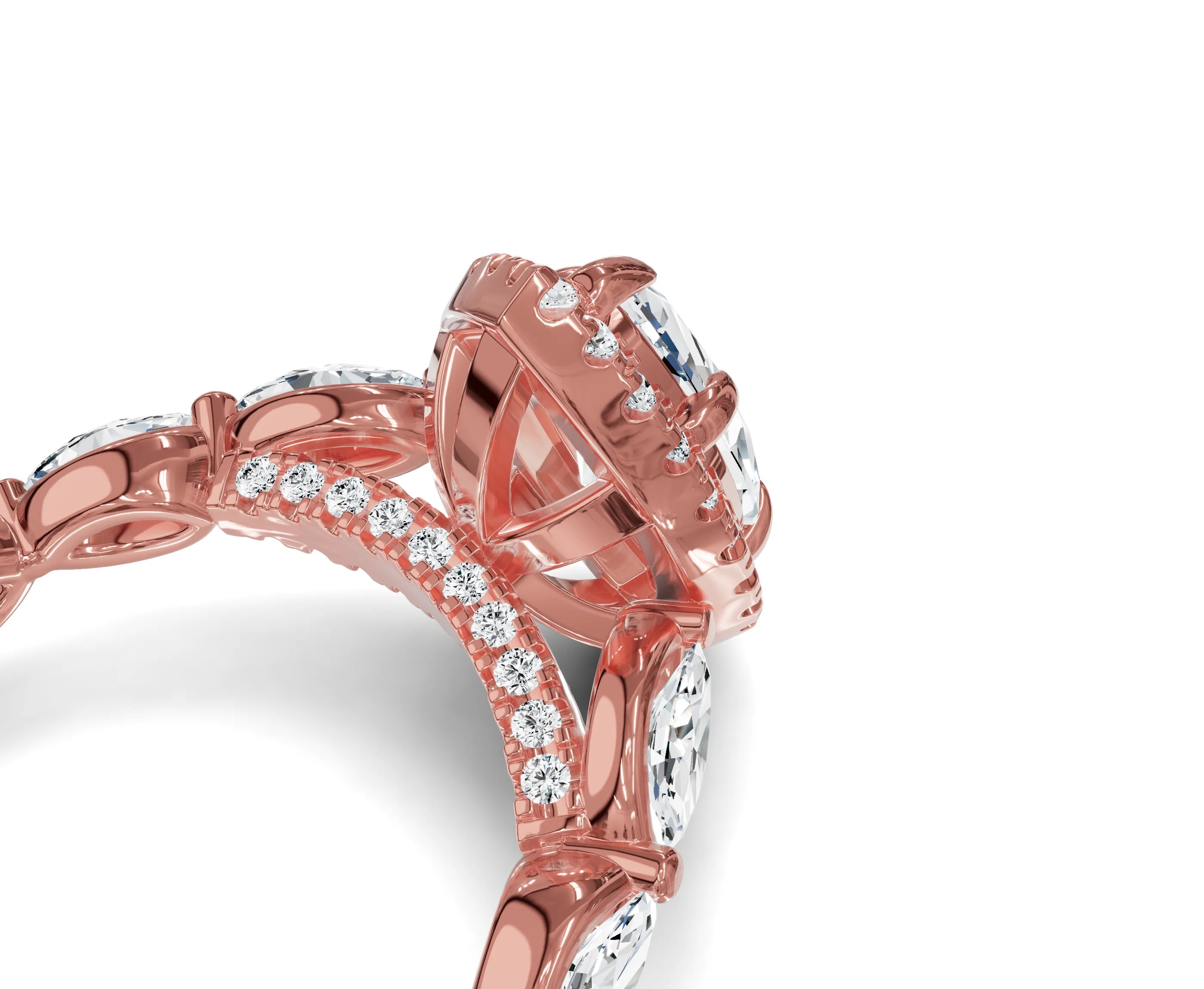 2.5Ct Marquise Halo Side Stone Engagement Ring