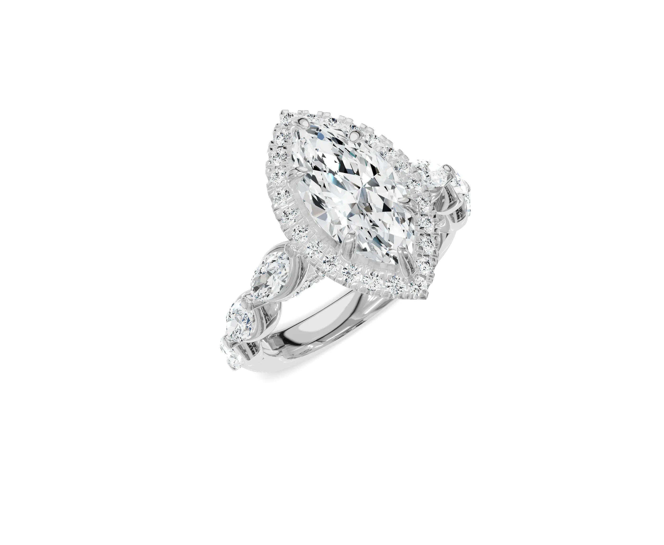 2.5Ct Marquise Halo Side Stone Engagement Ring