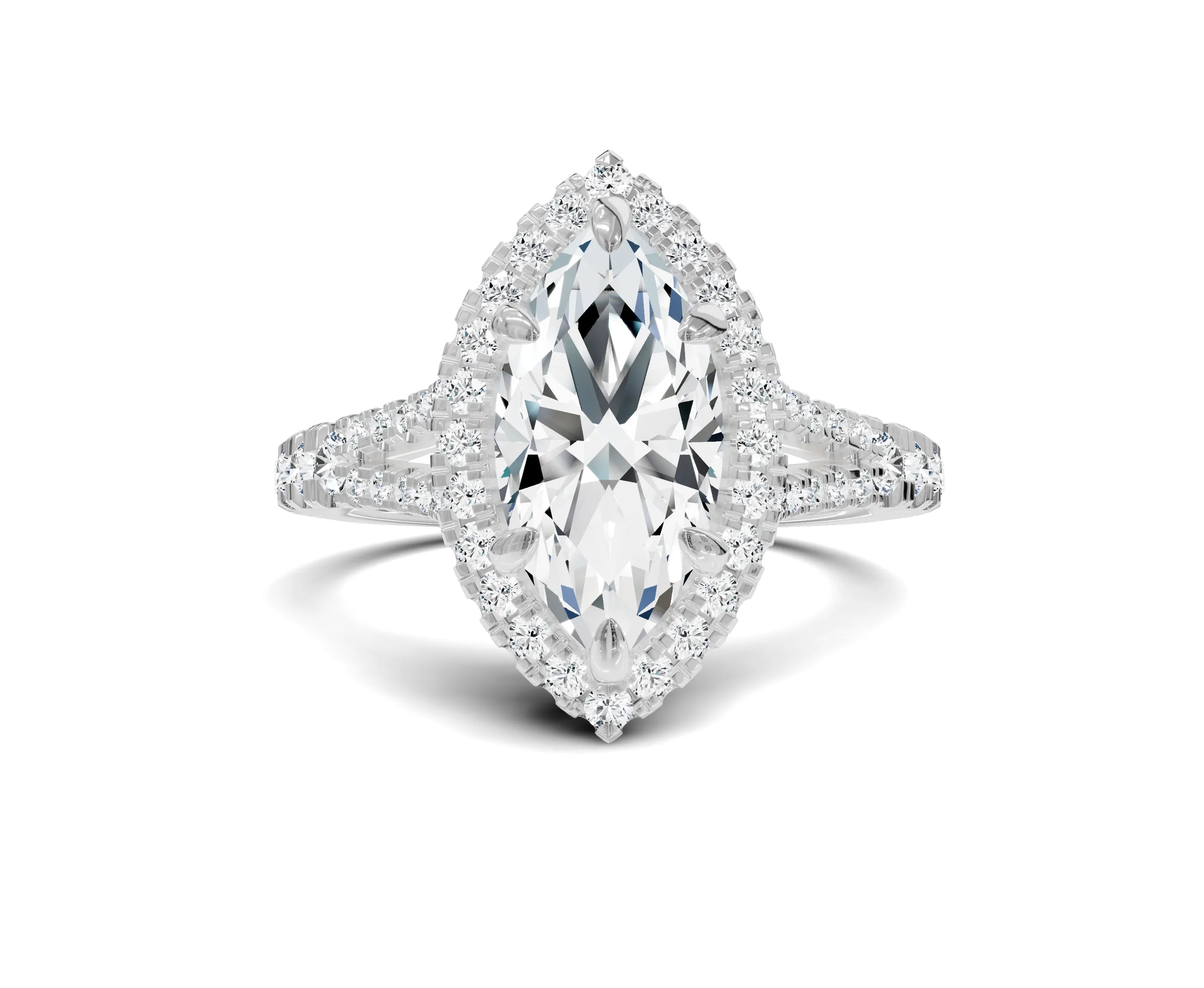 2.00Ct Marquise Split Shank Side Stone Engagement Ring