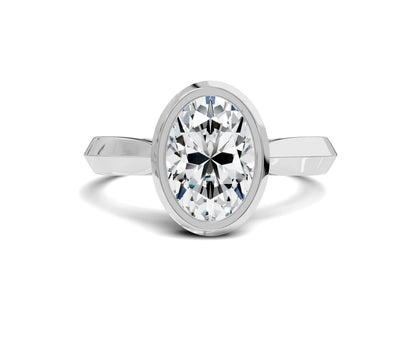1.5 Ct Oval Diamond Bezel Setting Solitaire Engagement Ring
