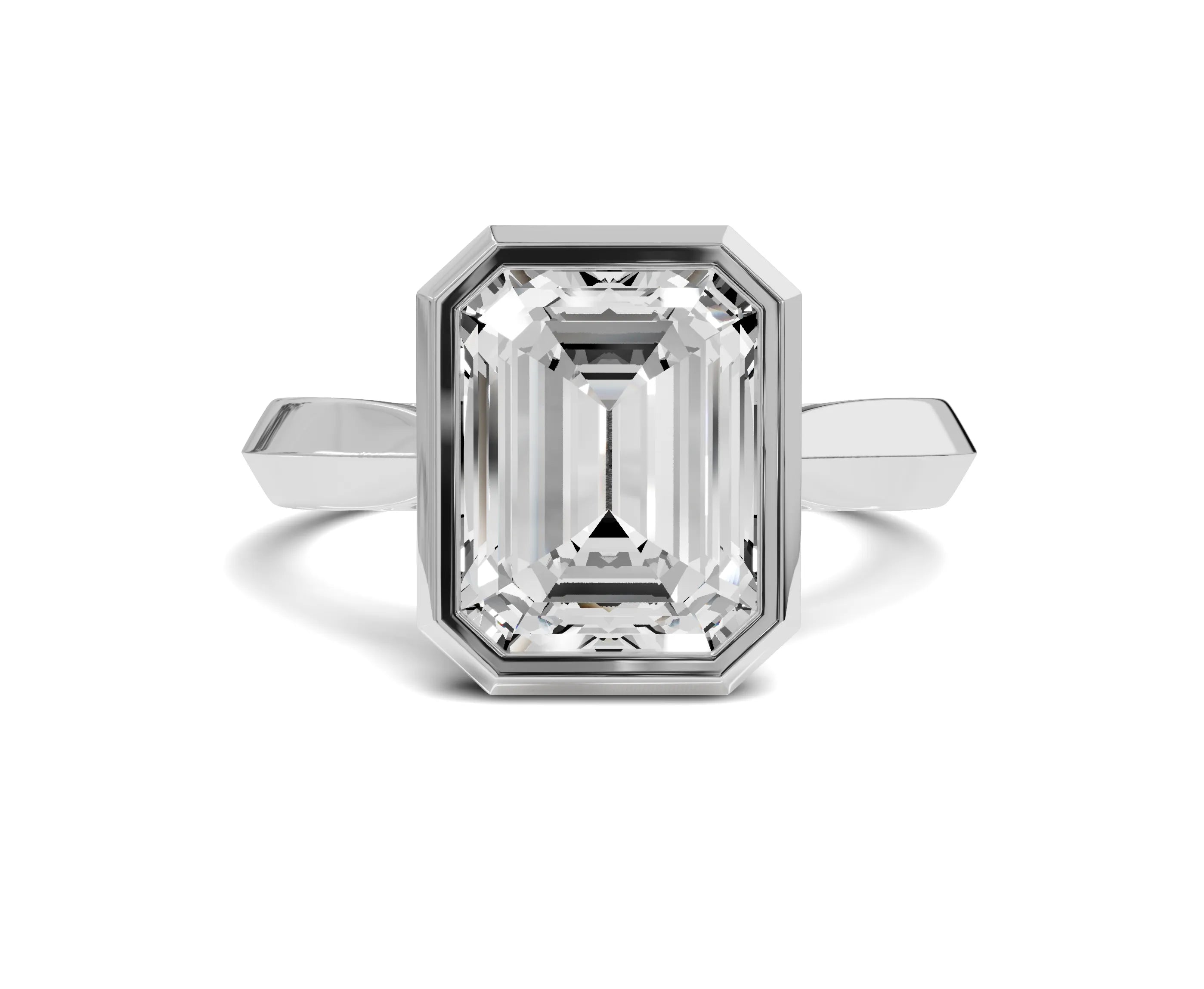 2.25 Ct Emerald Diamond Bezel Setting Solitaire Engagement Ring