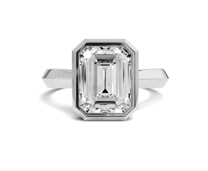 2.25 Ct Emerald Diamond Bezel Setting Solitaire Engagement Ring