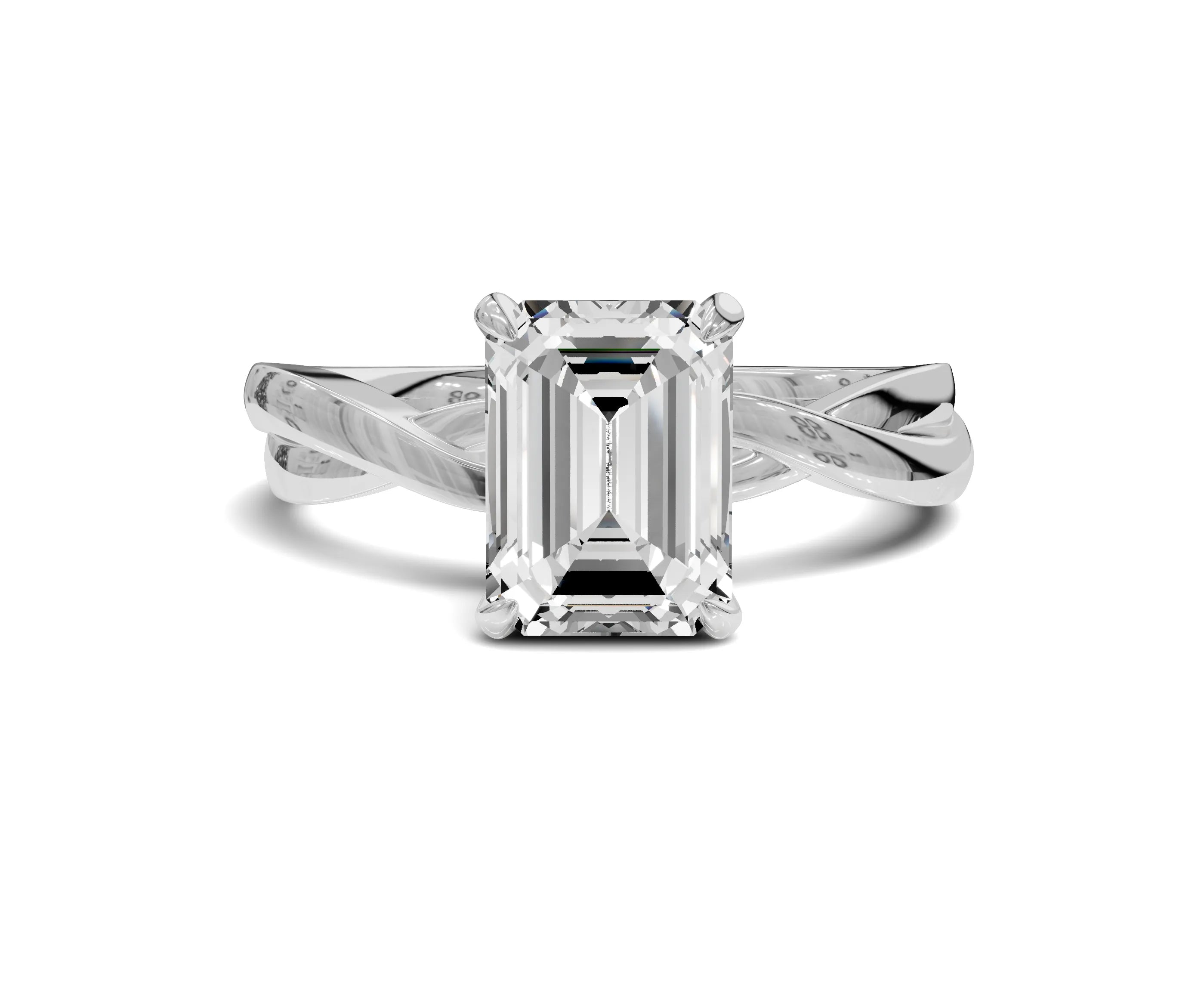 1.5 Ct Emerald Diamond Twisted Shank Solitaire Engagement Ring