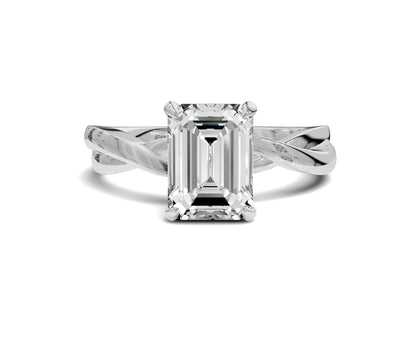 1.5 Ct Emerald Diamond Twisted Shank Solitaire Engagement Ring