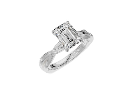 1.5 Ct Emerald Diamond Twisted Shank Solitaire Engagement Ring