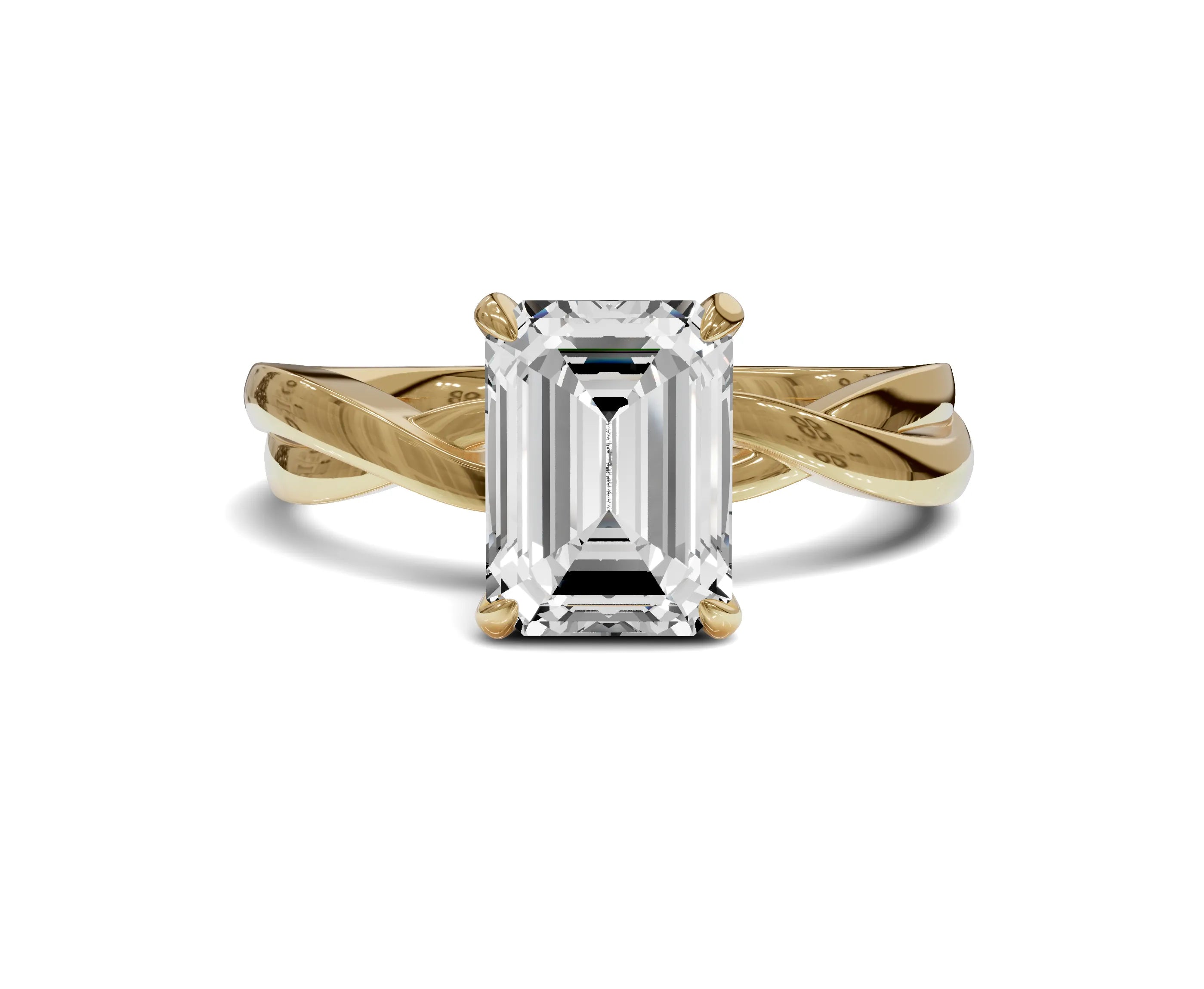 1.5 Ct Emerald Diamond Twisted Shank Solitaire Engagement Ring