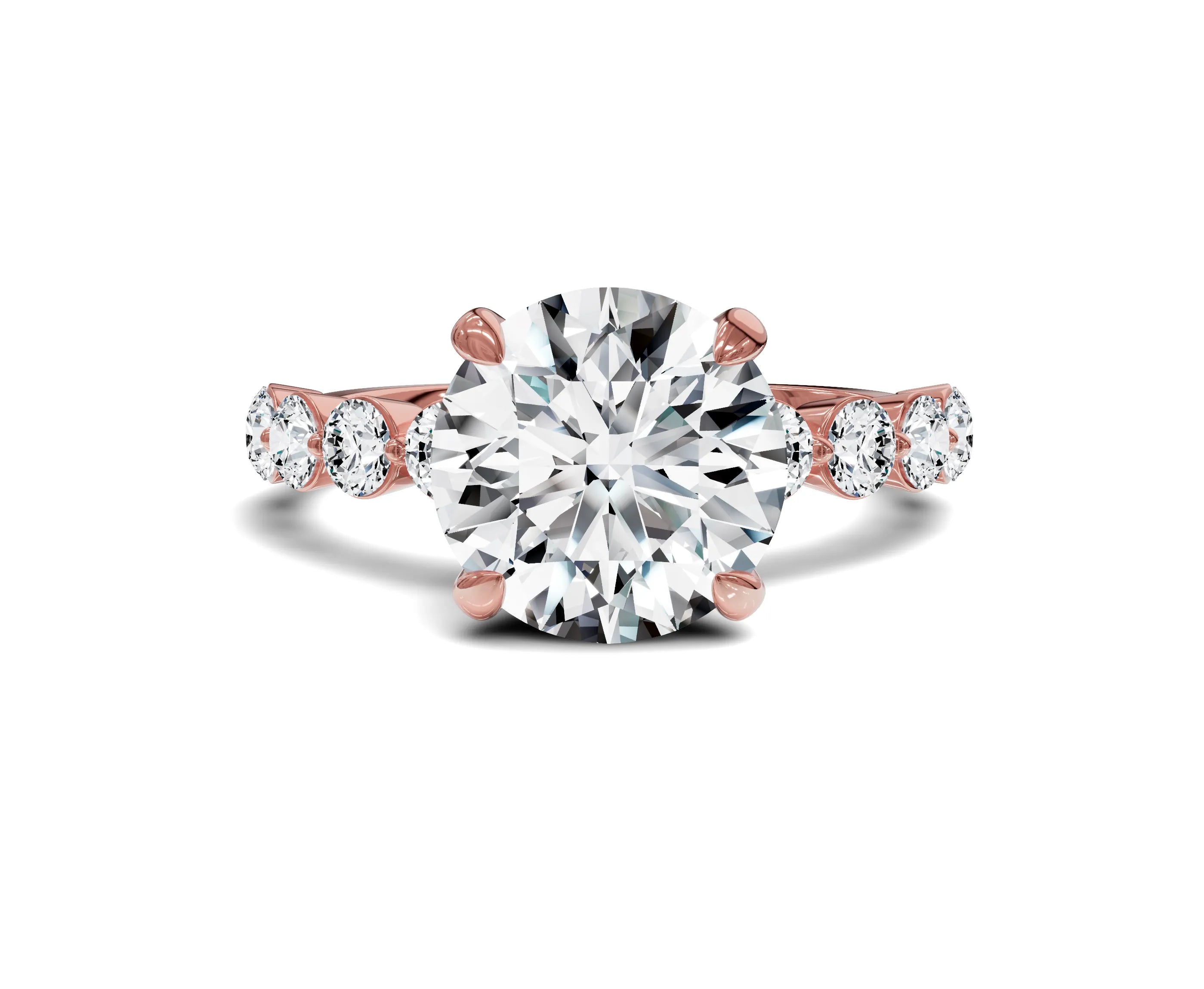 3.25 Ct Round Diamond Engagement Ring with Side Stones & Hidden Halo