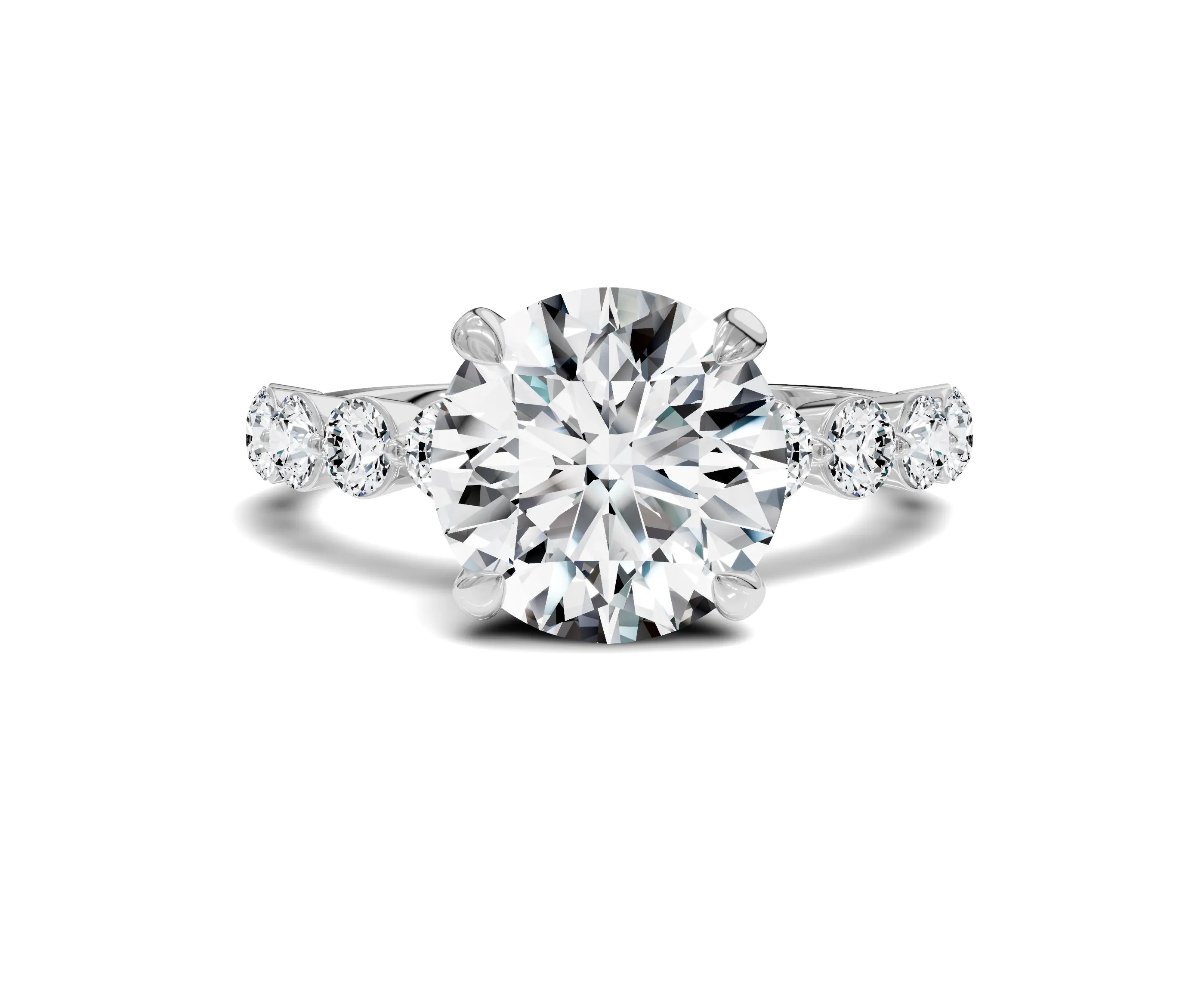 3.25 Ct Round Diamond Engagement Ring with Side Stones & Hidden Halo