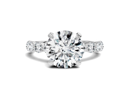 3.25 Ct Round Diamond Engagement Ring with Side Stones & Hidden Halo