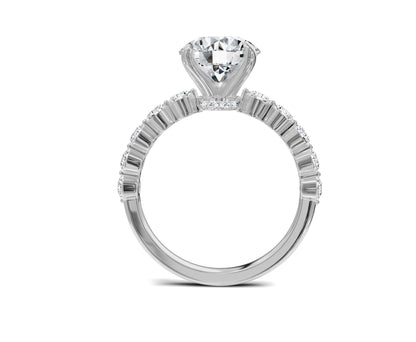 3.25 Ct Round Diamond Engagement Ring with Side Stones & Hidden Halo