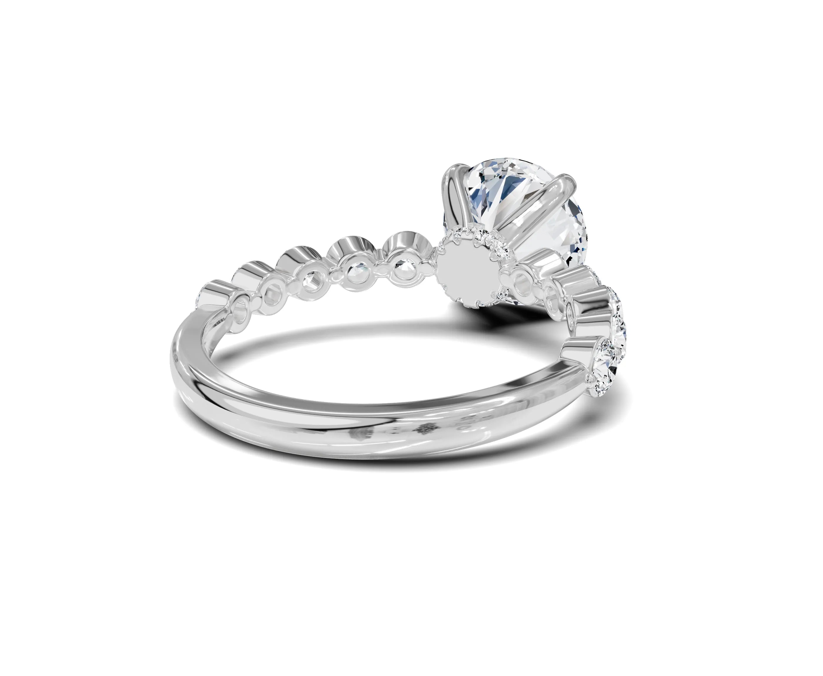3.25 Ct Round Diamond Engagement Ring with Side Stones & Hidden Halo