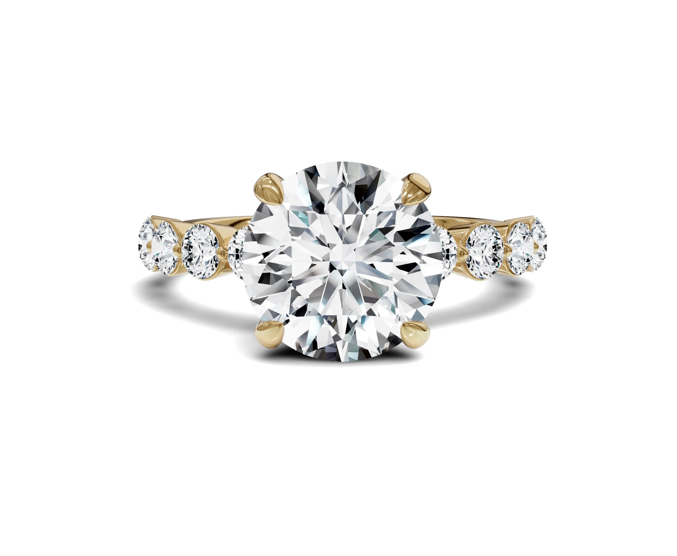 3.25 Ct Round Diamond Engagement Ring with Side Stones & Hidden Halo