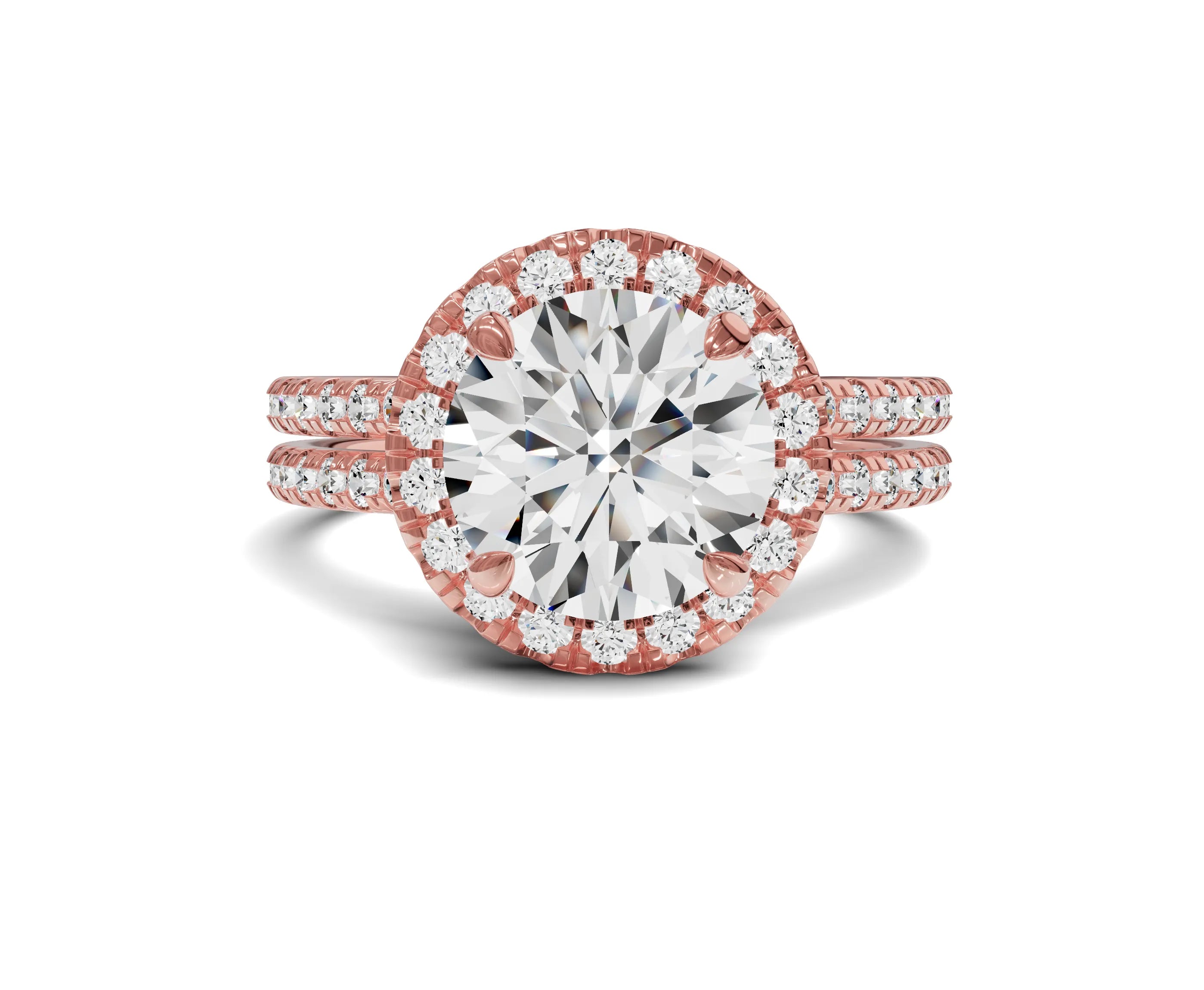 2.75 Ct Round Diamond Halo Engagement Ring with Side Stones