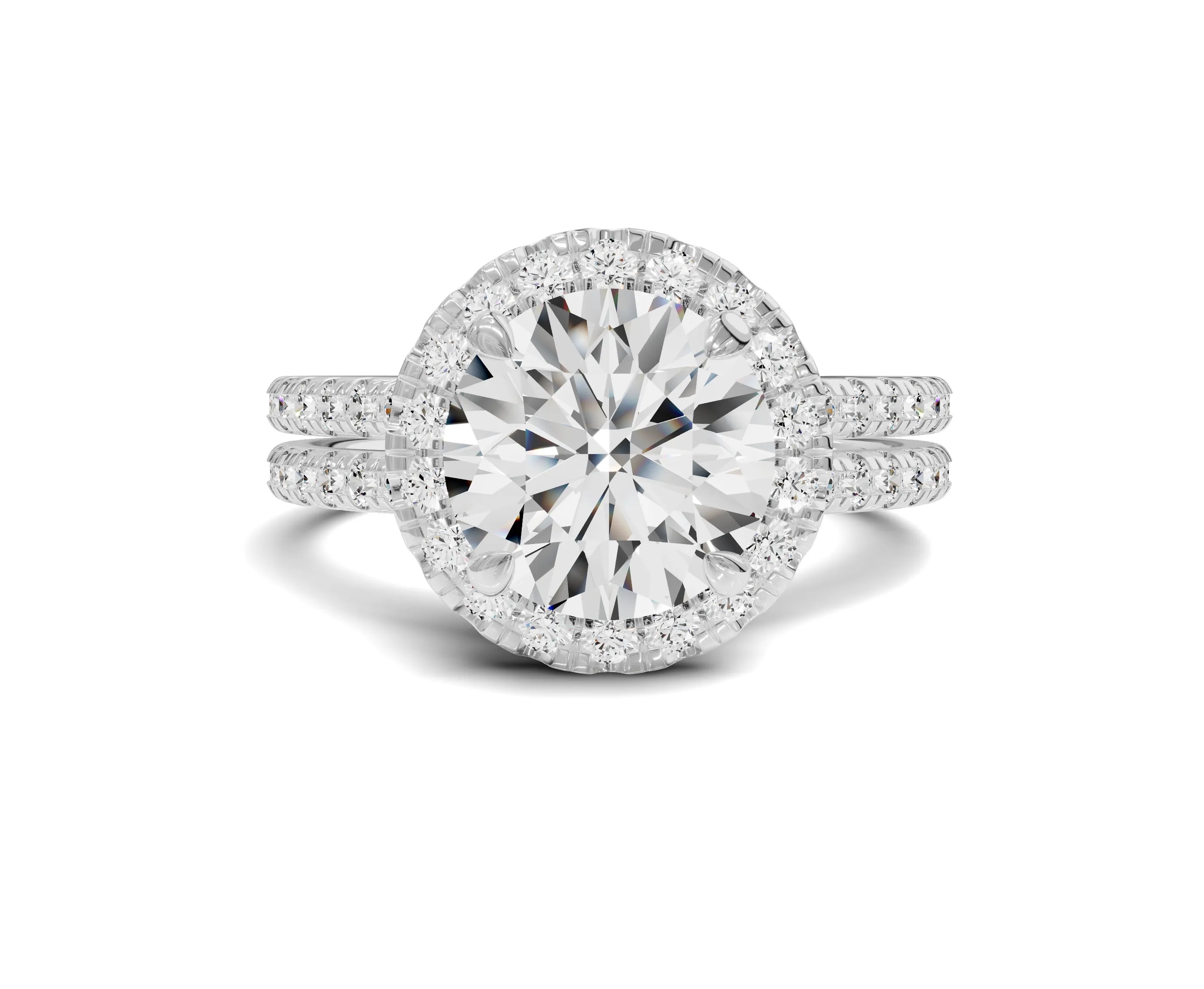 2.75 Ct Round Diamond Halo Engagement Ring with Side Stones