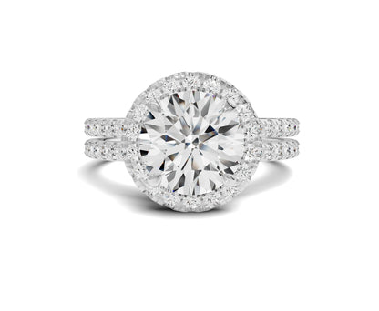 2.75 Ct Round Diamond Halo Engagement Ring with Side Stones