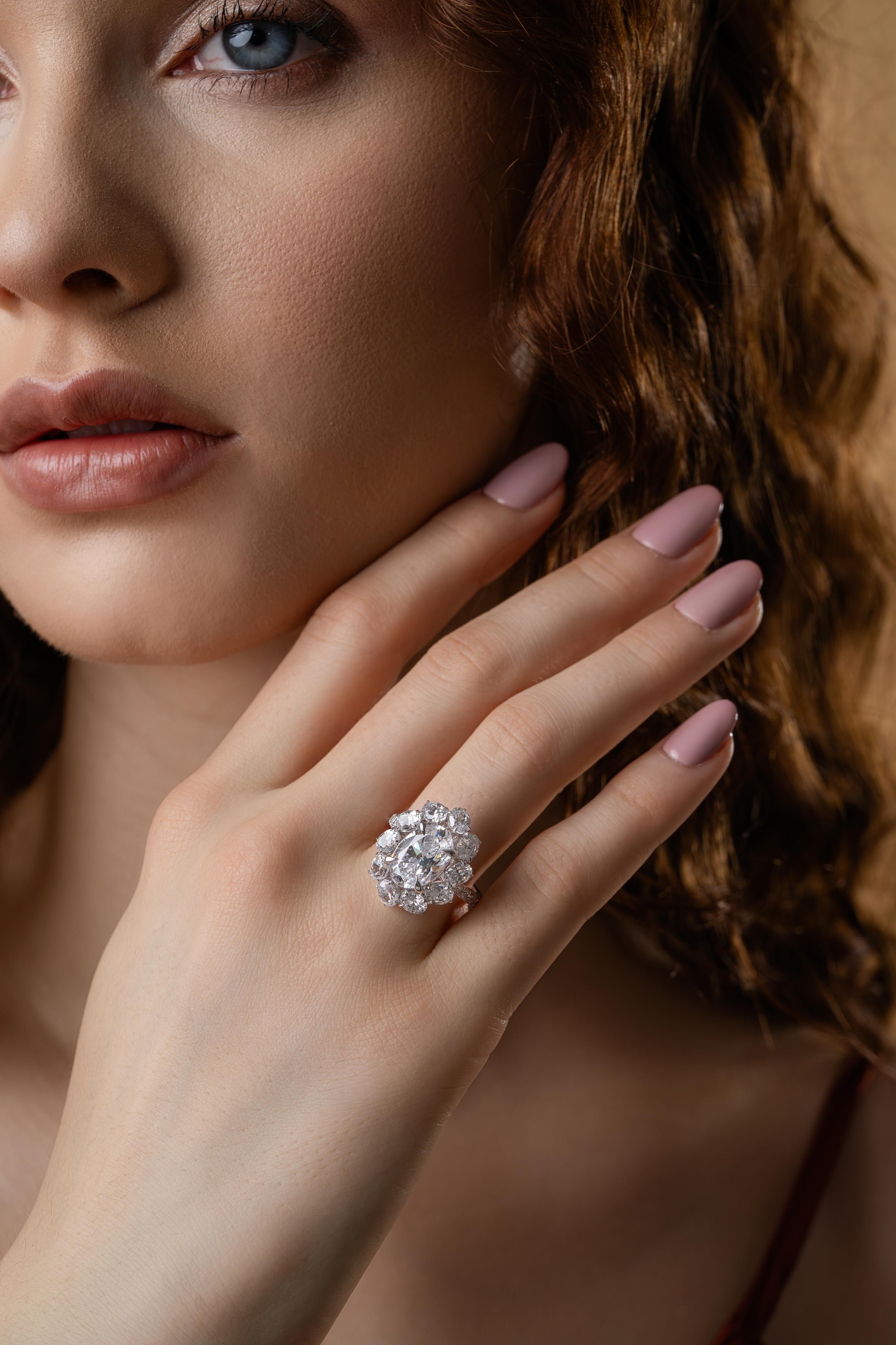 Art Deco|Halo Colorless Lab Grown Diamond Engagement Ring|Oval Cut