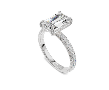 Luxurious Emerald Cut Engagement Ring with Hidden Halo