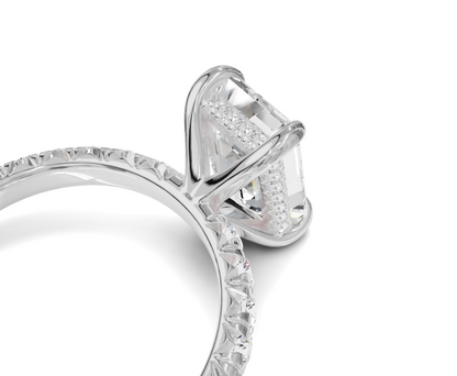 Luxurious Emerald Cut Engagement Ring with Hidden Halo
