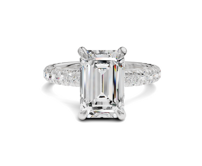 Luxurious Emerald Cut Engagement Ring with Hidden Halo