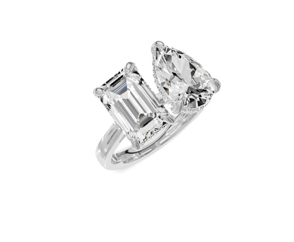 Pear & Emerald Toi et Moi Diamond Ring - Chicory Jewel