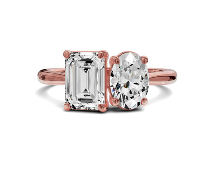 Oval & Emerald Cut Toi Et Moi Engagement Ring | 1.75ct Lab Grown - Chicory Jewel