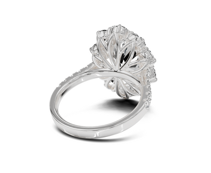 Art Deco|Halo Colorless Lab Grown Diamond Engagement Ring|Oval Cut