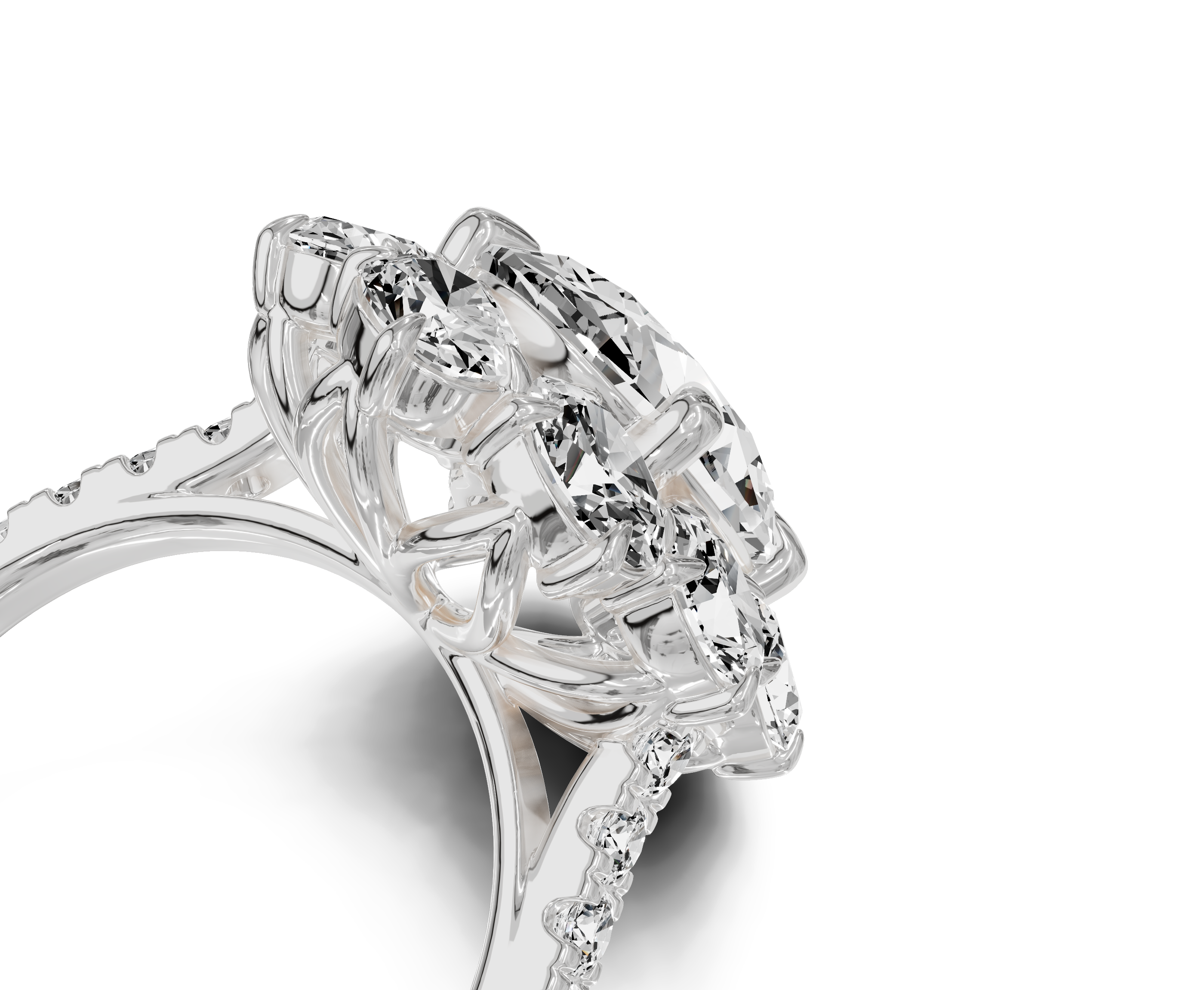 Art Deco|Halo Colorless Lab Grown Diamond Engagement Ring|Oval Cut