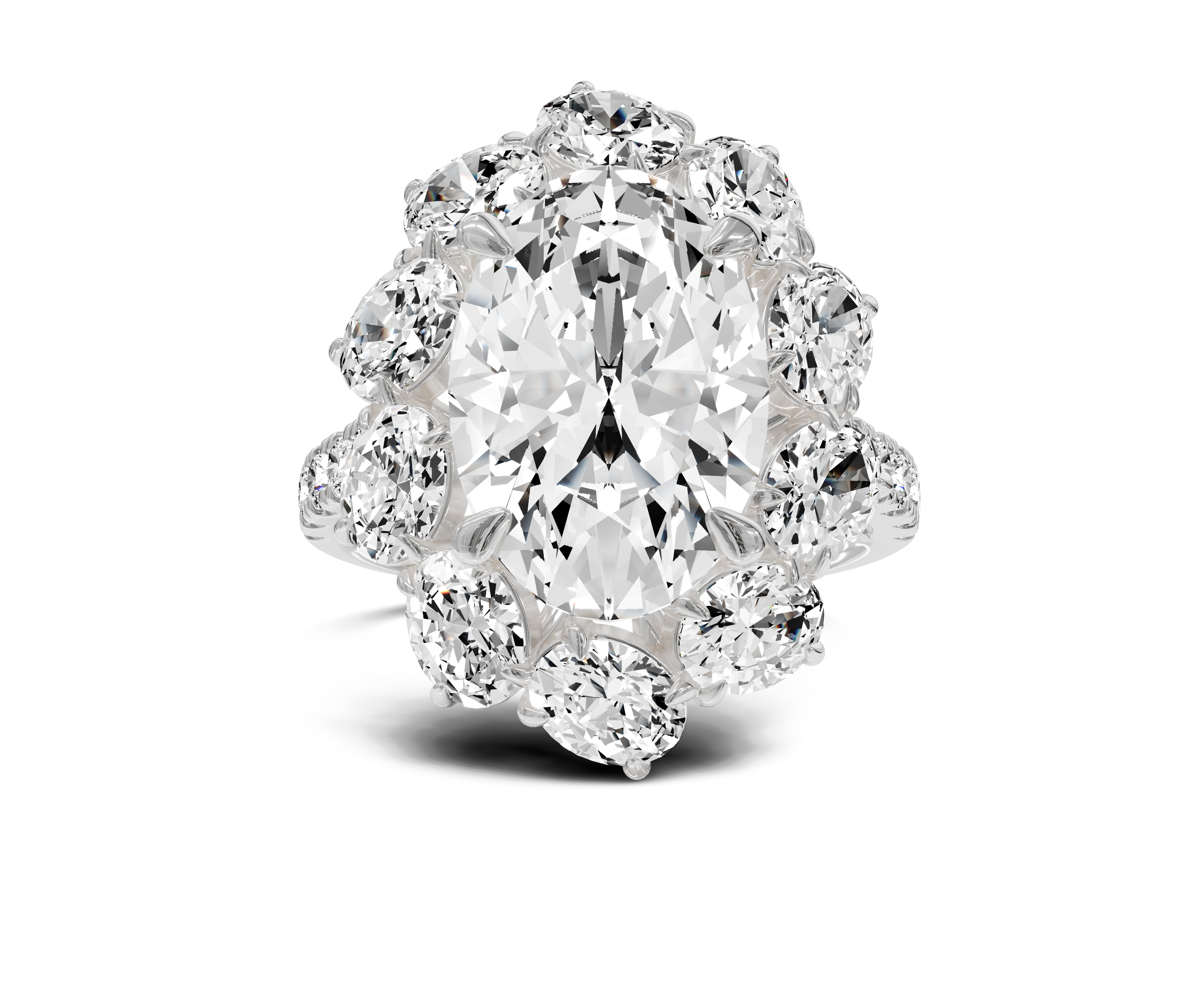 Art Deco|Halo Colorless Lab Grown Diamond Engagement Ring|Oval Cut