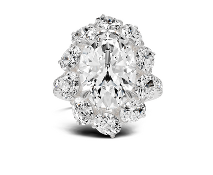 Art Deco|Halo Colorless Lab Grown Diamond Engagement Ring|Oval Cut