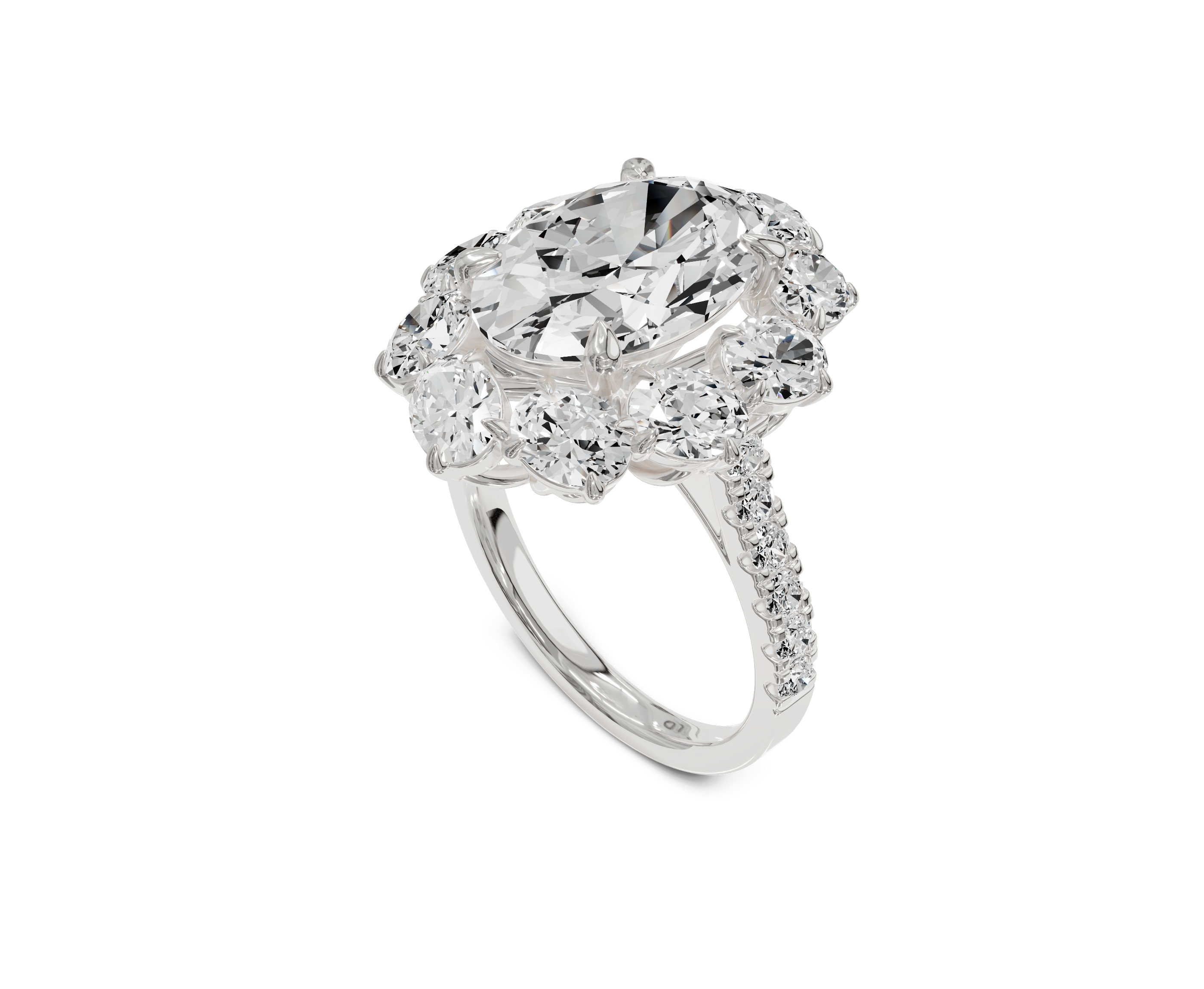 Art Deco|Halo Colorless Lab Grown Diamond Engagement Ring|Oval Cut