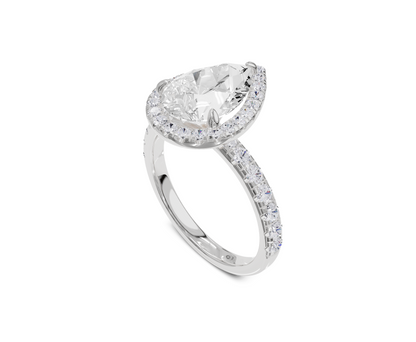 Pear Cut Engagement Ring With Halo & Side Stones Ring