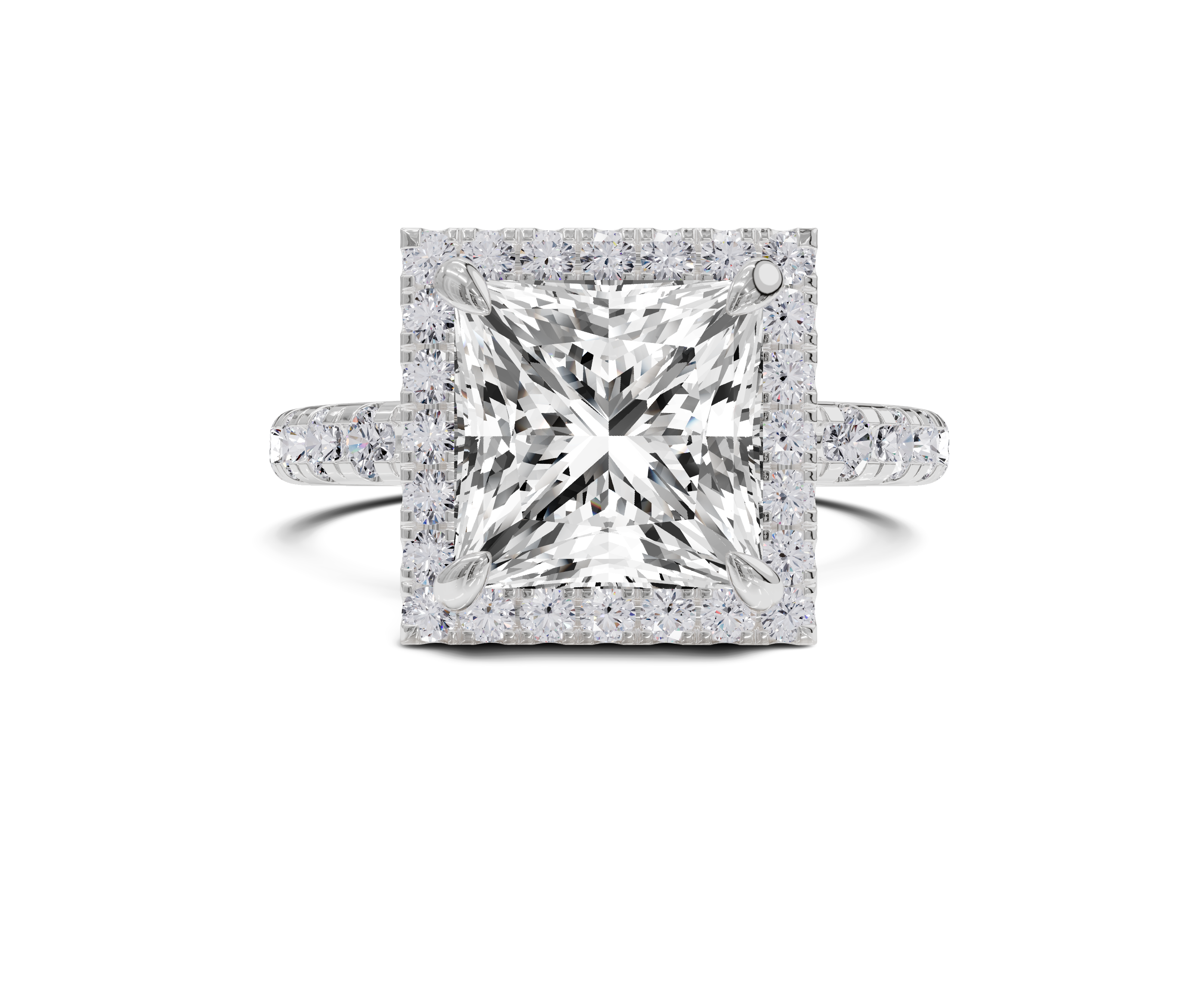 Timeless Princess Cut Engagement Ring With Halo & Side Stones