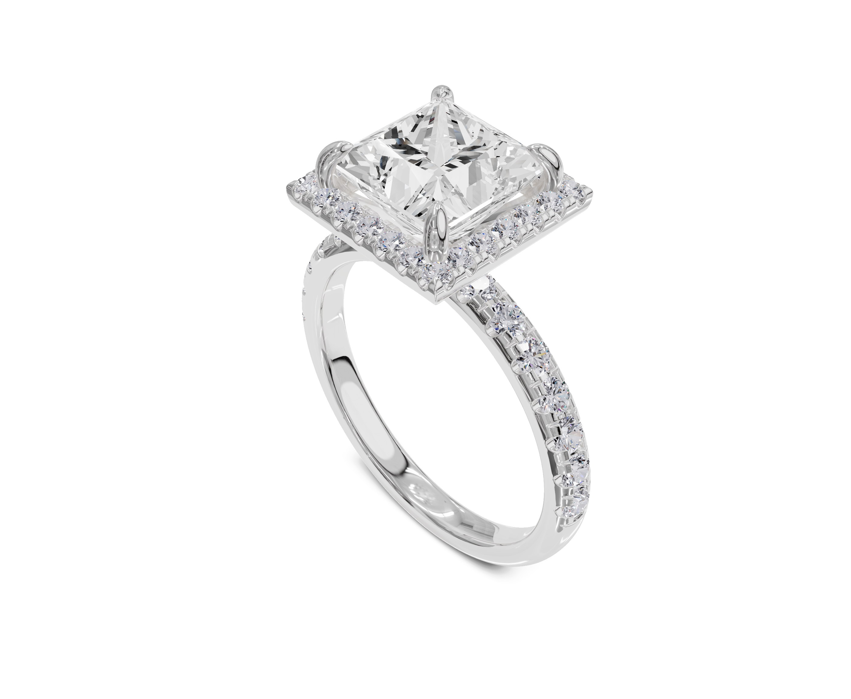 Timeless Princess Cut Engagement Ring With Halo & Side Stones