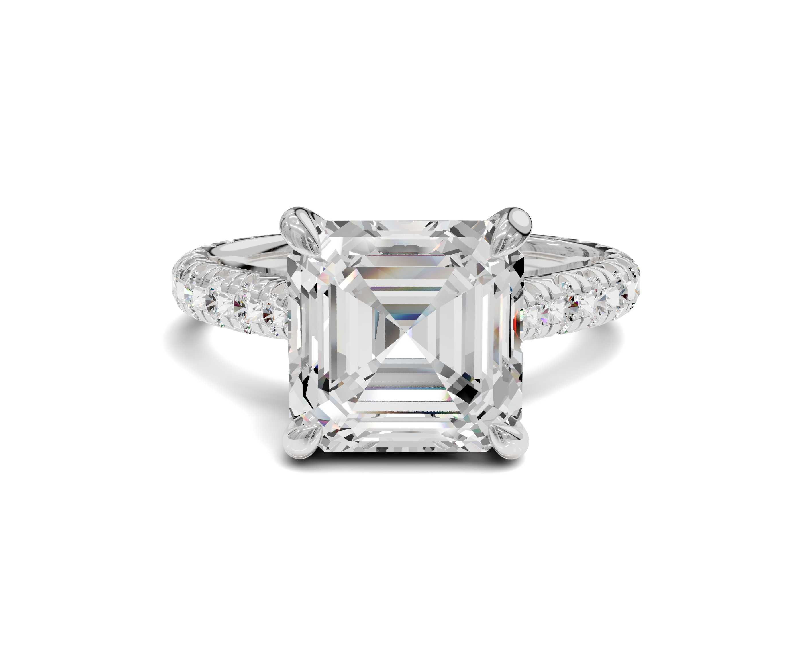 Asscher cut diamond ring | Halo & Side Stone | Chicory Jewel