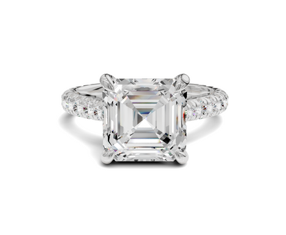 Asscher cut diamond ring | Halo & Side Stone | Chicory Jewel