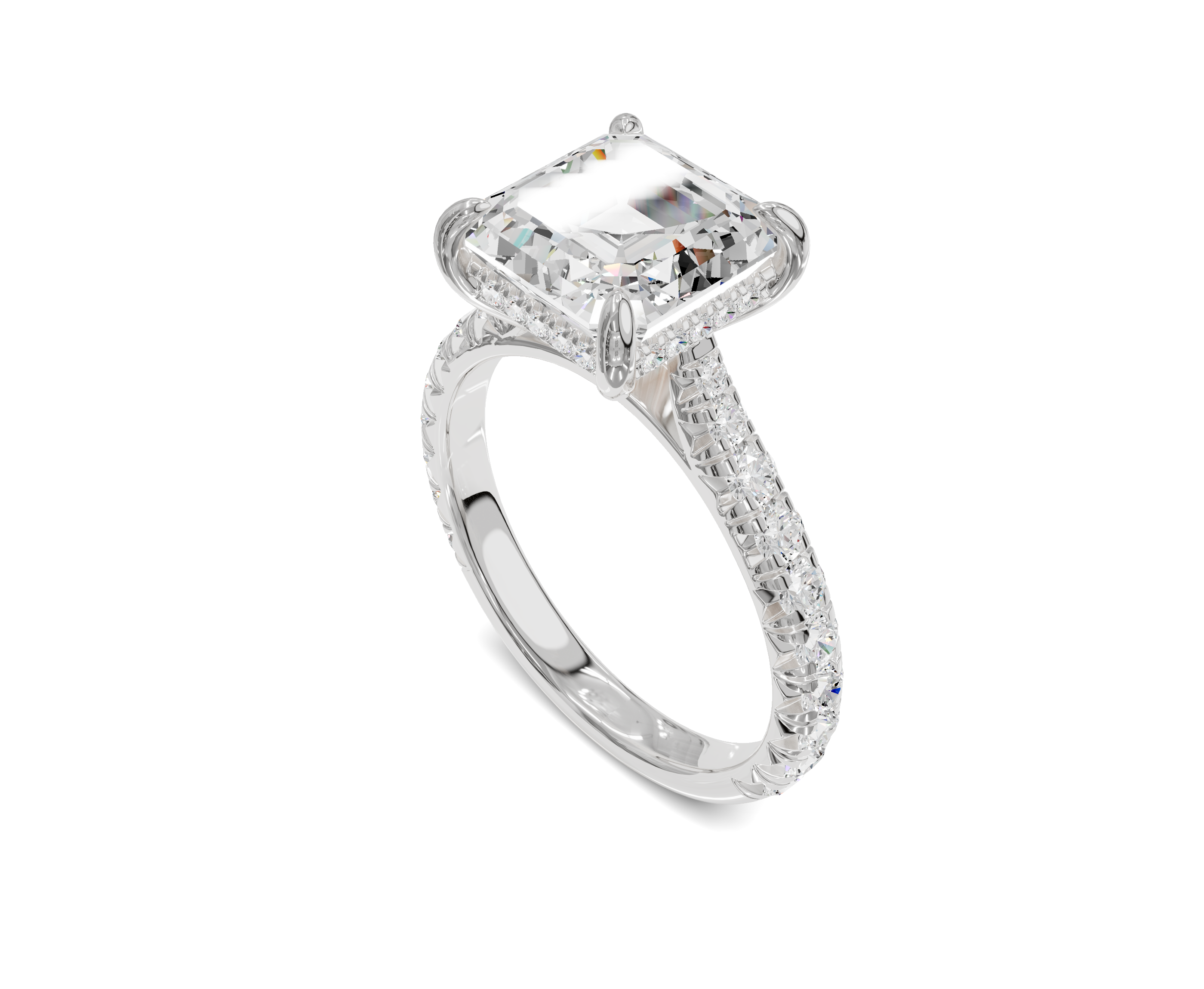 Asscher cut diamond ring | Halo & Side Stone | Chicory Jewel